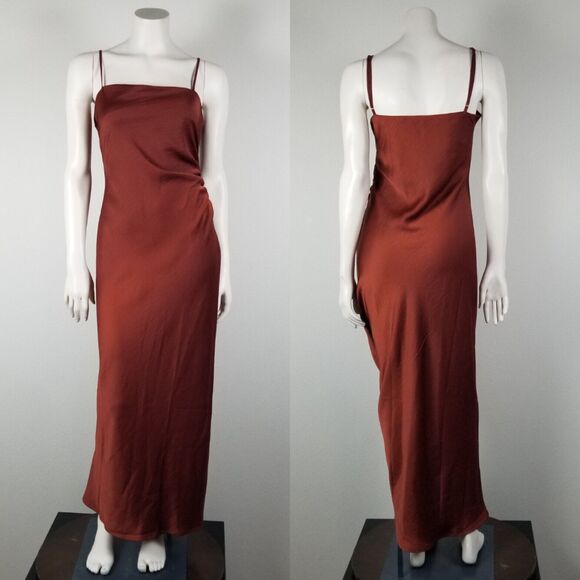revolve Dresses & Skirts - House Of Harlow 1960 Revolve Brown Satin Long Ruche Detail Side Slit Dress Sz XL